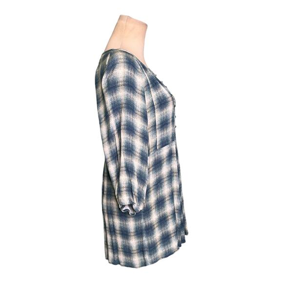 Maeve blue plaid 3/4 sleeves v neck tunic top blouse size small - Picture 7 of 15